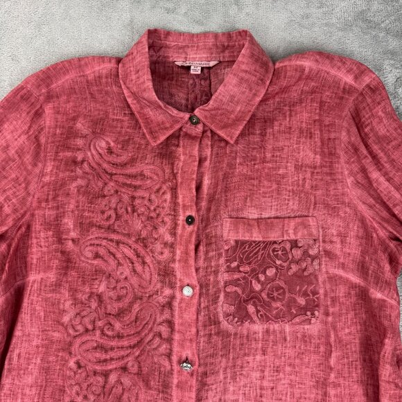 John Mark 100% Linen Embroidered Whimsy Lace Fairy Button up Shirt Cottagecore - Picture 5 of 11